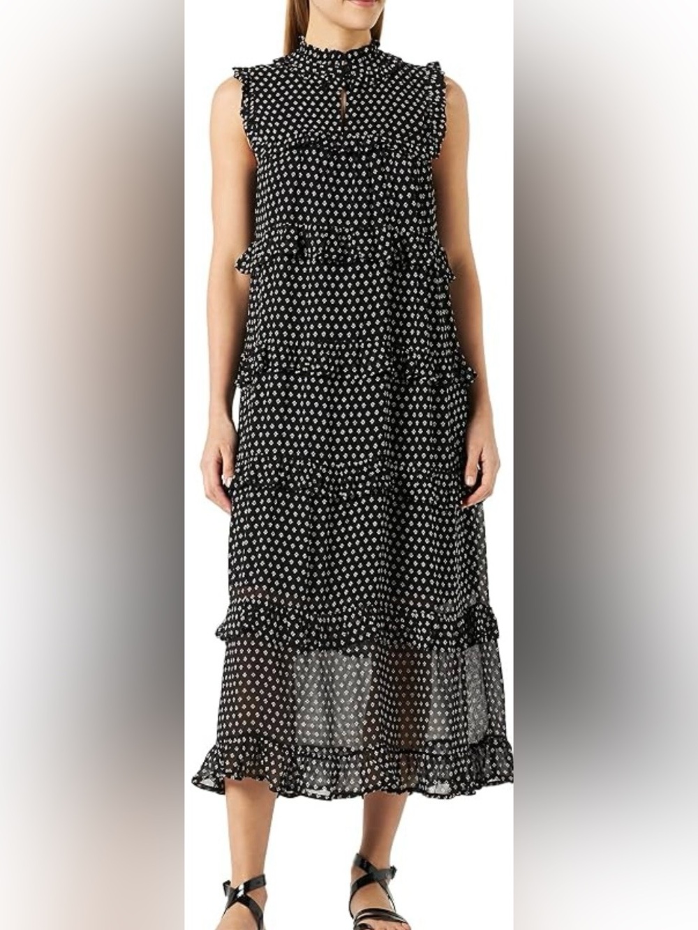 Part Two Womens ParillaPW Floral Tiered Dress XS/S? Black White Sleeveless Lined